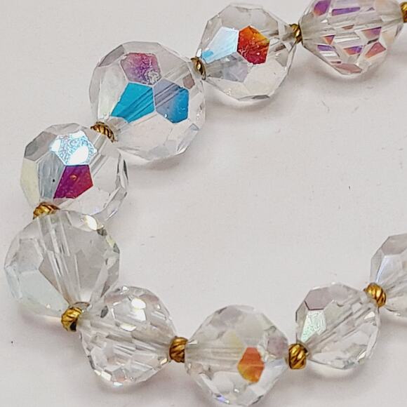 Vintage Aurora Borealis Crystal Necklace 20" Graduated Beads Gold Spacers - Picture 3 of 10